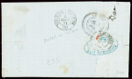 N°37 + 42 obl losange de points "BI" + CAD ambulant "Bordeaux à Irun" (6 sept 1871) sur lettre. TB