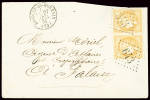 N°43 en paire obl GC 643 + T16 "Briouze St Gervais (59)" (27 juil 71) sur lettre. TB