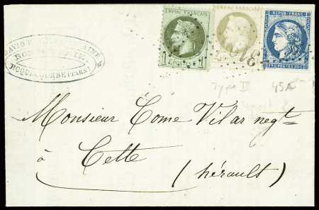 N°25 + 27 + 45 obl GC 3199 (Roquecourbe) sur lettre. TB