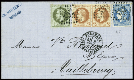 N°25 + 26 en paire + n°46 obl GC 532 + CAD "Bordeaux les Salinières" (8 sept 71) sur lettre. TB