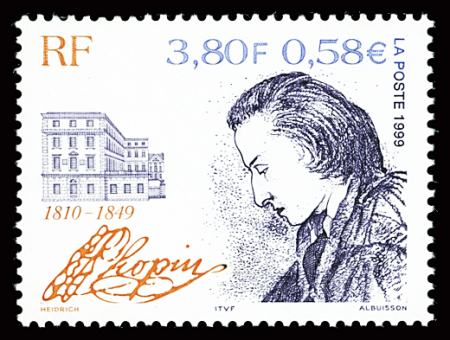 N°3287a/b Chopin, 1er exemplaire sans la couleur bleu,