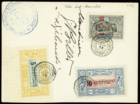 N°28+29+31 sur env. locale de Djibouti 1902 avec cachet