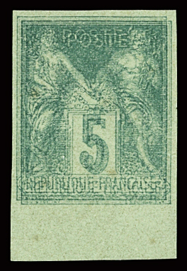 N°75 5c vert, essai ND avec impression doublé, bdf,