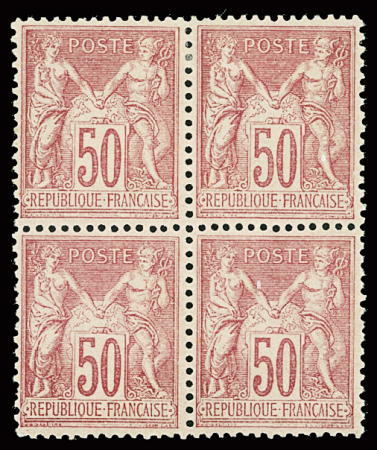 N°98 50c rose, bloc de 4, neuf * (1 ex. **), 1 dent