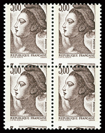 N°2243e 3,00 variété piquage à cheval, bloc de 4, neuf