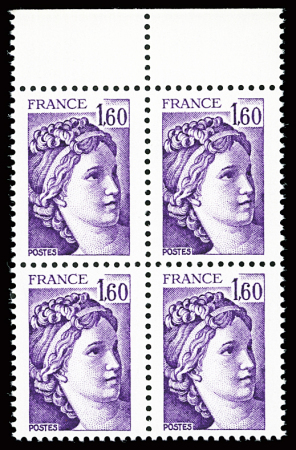 N°2060a 1f60 violet, variété sans phosphore, bloc de