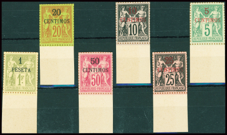 N°1, 3, 4, 5, 6A, 7 Tirage sur Bristol, dentelure figurée,