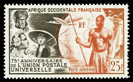 POSTE AERIENNE n°15 20f variété de couleur, rouge et