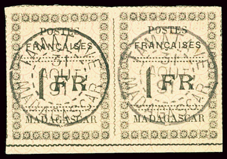 N°12 1f noir sur jaune, en paire avec obl. 31 aout