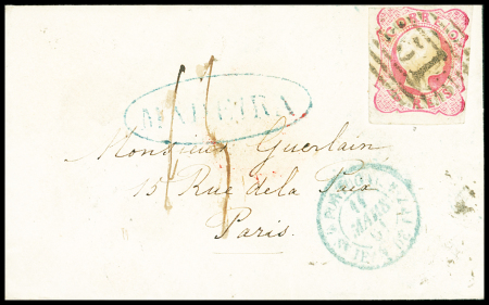 1861, 25r sur lettre pour Paris, marquo ovale MADEIRA