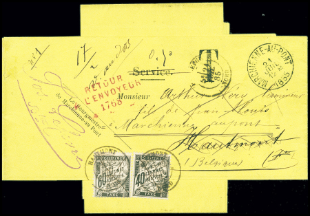 1885, Wrapper with SERVICE atop, a local stampless usage