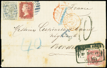 1878 (4 Feb.), Folded cover to Bordeaux bearing mixed