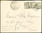 1890 (2 Sept.), Stampless cover from Alexandria to Cahors/France,