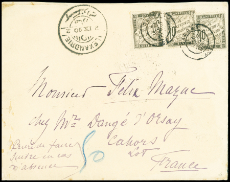 1890 (2 Sept.), Stampless cover from Alexandria to Cahors/France,