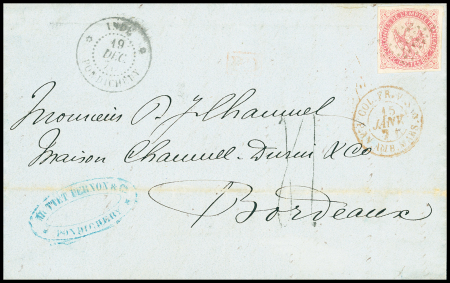 1870, Lettre de Pondichéry pour Bordeaux avec type Aigle