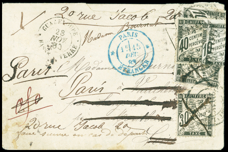 1883, Lettre non-affranchie de Basse Terre pour Sury-Le-Comte