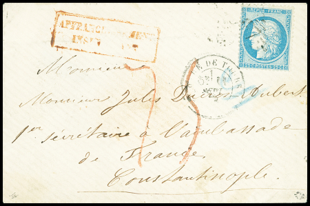 CONSTANTINOPLE 1871, Enveloppe de la Gare de Tours