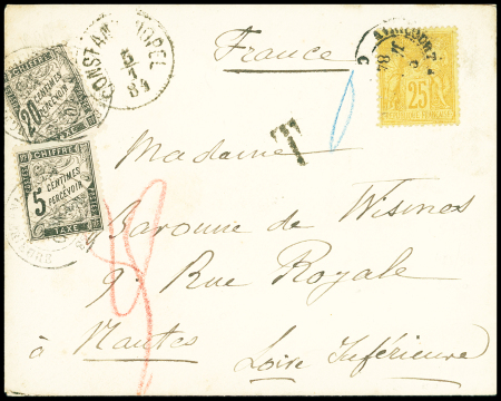 CONSTANTINOPLE 1884, Enveloppe pour Nantes avec type