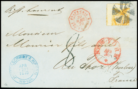 1869 10c Yellowish orange, a remarkably off-centre
