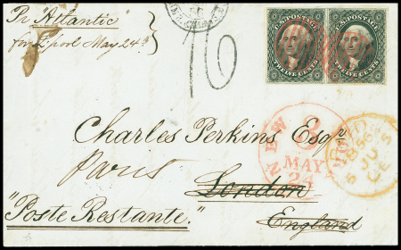 1856, Entire New York to Poste Restante in London, bearing