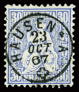 30C REINBLAU, mit Vollstempel HAUSEN 23 OCT 67, Attest