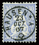 30C REINBLAU, mit Vollstempel HAUSEN 23 OCT 67, Attest