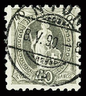 1888 40C grau, gezähnt 9 1/2, mit Vollstempel NYON
