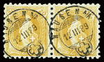 1888 20C orange, gezähnt 9 1/2, mi Paar mit Vollstempel