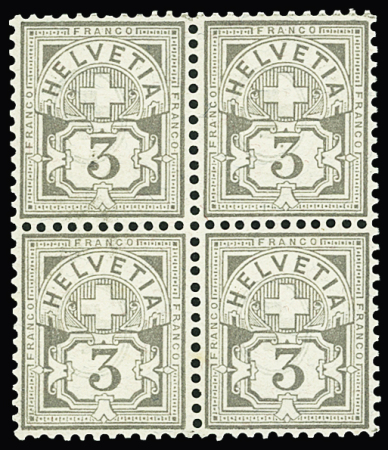 1882-89 Ziffermuster, 3C grau, postfrische viererblock,