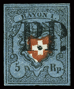 Type 37, sehr gut gerandet mit klarem Zürcher PP entwertet,