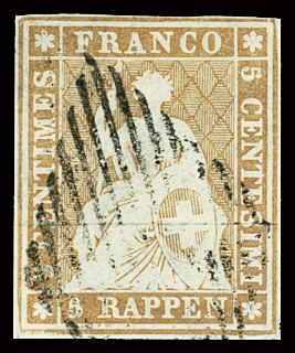 5Rp. braunorange, farbfrisch und fast völlig weissrandig