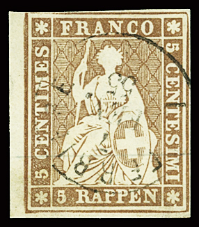 Drei sehr gut gerandete Marken dieser Ausgabe: 5Rp.