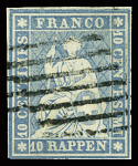 Vier sehr gut gerandete Marken dieser Ausgabe: 5Rp.
