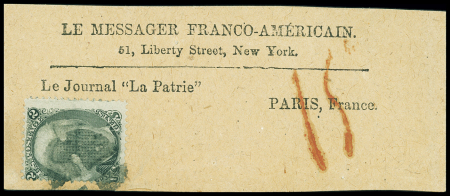 1867, Newspaper wrapper to Paris bearing 1867 Black