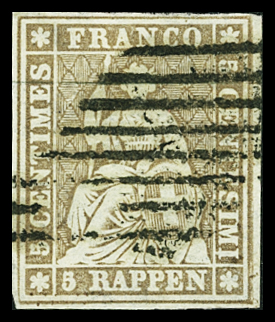 5Rp. graubraun, dünnes Papier, farbfrisch und weissrandig,