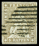 5Rp. graubraun, dünnes Papier, farbfrisch und weissrandig,