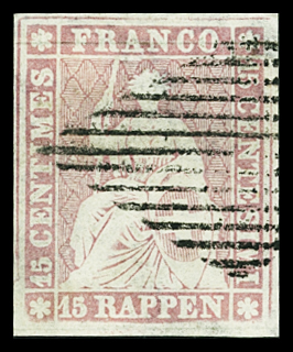 15Rp. rosa, dünnes Papier, mit Abart: doppel Seidenfaden,