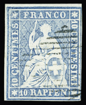 10Rp. blau, dünnes Papier, farbfrisch und weissrandig,