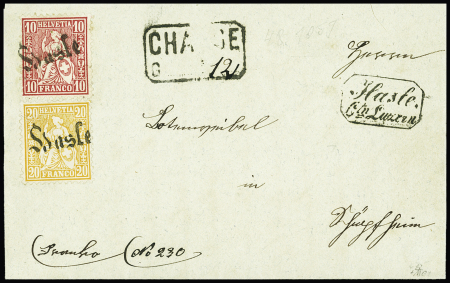20C orange zusammen mit 1867 10C rot sauber entwertet