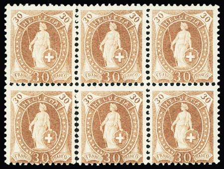 1900-03 30C hellbraun, Sechserblock, linke untere Marke
