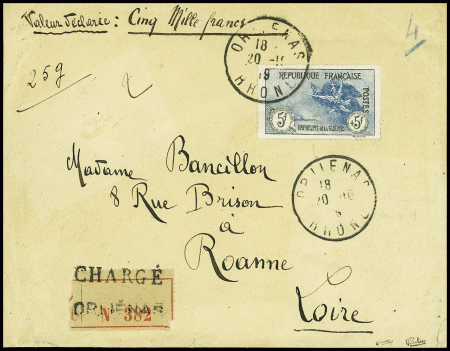 N°155 5f + 5f noir et bleu Orphelins, obl. CaD Orlienas