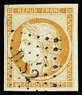 N°5 40c orange, obl. losange DS2 de Paris, TTB. Signé