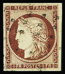 N°6 1f carmin sur jaune, obl. gros points, TTB. Signé