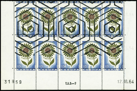 N°653 EUROPA 1964 50c, spectaculaire bloc de 10 bas