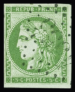 N°42A 5c vert-jaune, Report 1, case 14, obl. GC 4555