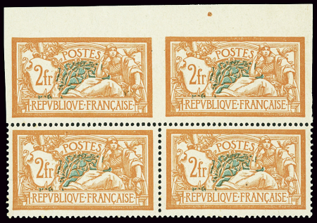 N°145g 2fr orange et vert-brun Merson en bloc de 4,