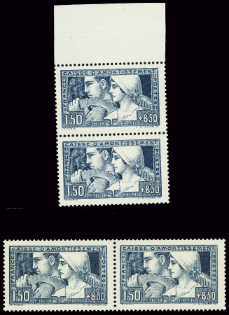 N°252 1fr50 + 8f50 bleu en paire horizontale, type