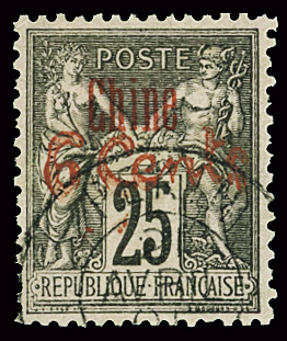 N°21 6c sur 25c noir sur rose, obl., TB. Signé A.Brun