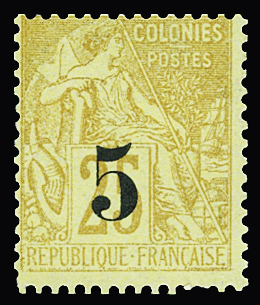 N°1 5 sur 25c jaune-bistre, neuf **, TB, R