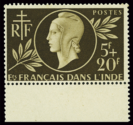 N°233A 5f + 20f sépia, non émis, bdf, neuf **, SUP